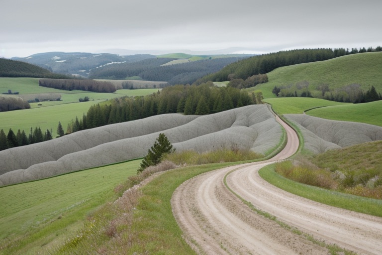 Rolling green hills under a flat overcast sky